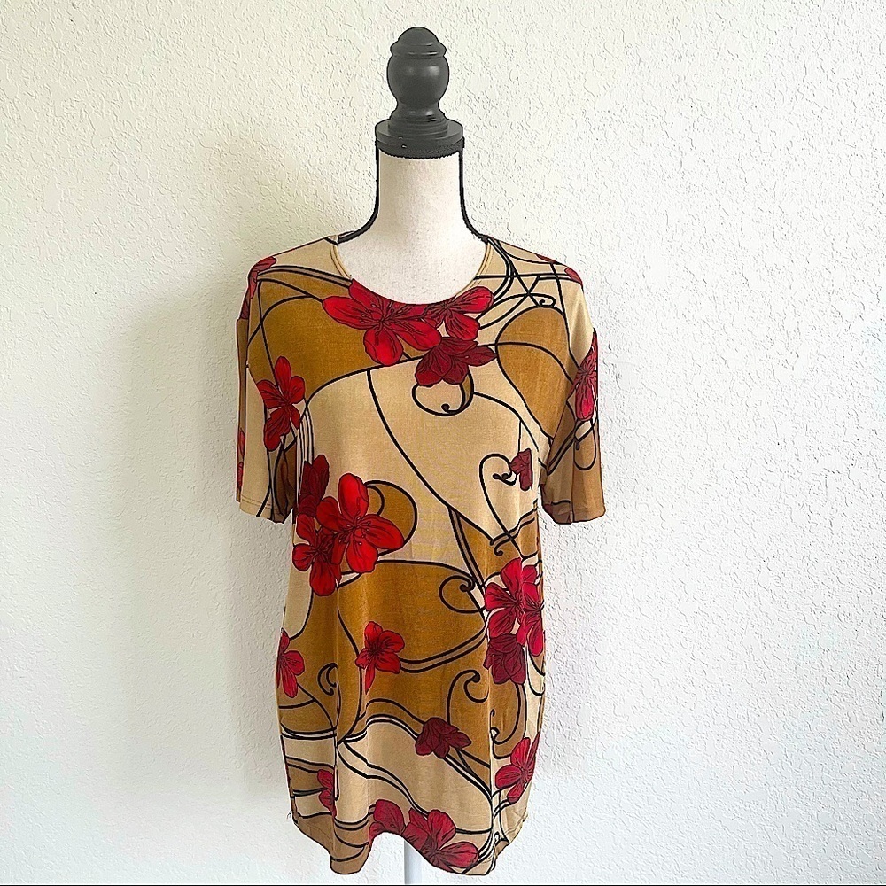 TINA Women’s Vintage Scoop Neck Short Sleeve Floral Top One Size Business Casual